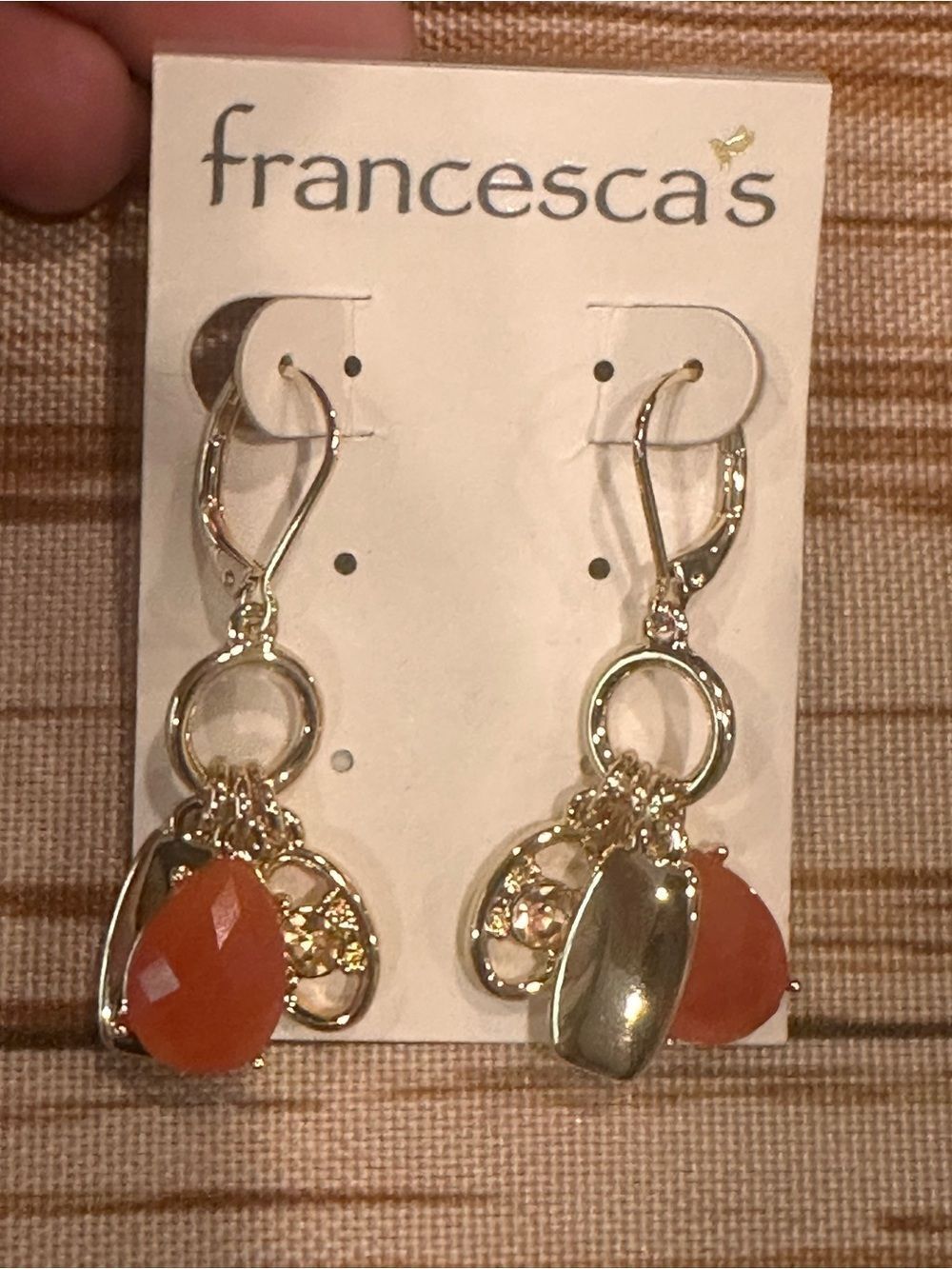 Francesca's Collections Gold and Orange Dangle Earrings lever hook